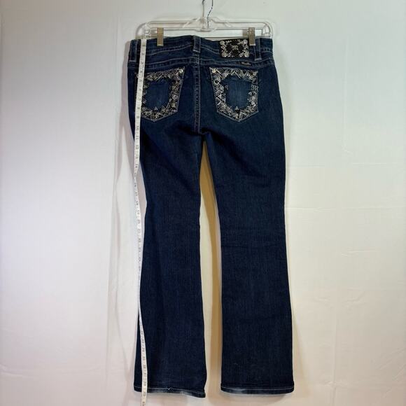 Miss Me Blue Bling Boot Cut Jeans with Embroidered Back Pockets Size 28 A0007 - Picture 3 of 12